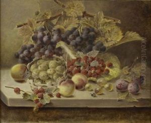 Still Life Of Assorted Fruit On A Ledge by Oliver Clare
