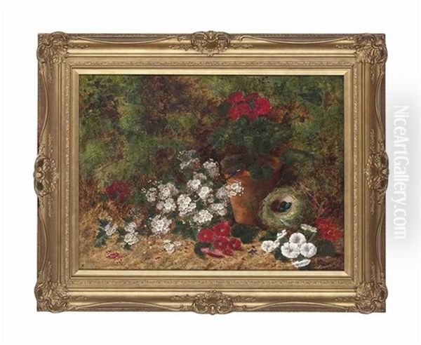 Flowers And A Bird's Nest On A Mossy Bank - view 1