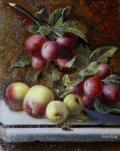 Plums And Grapes On A Stone Ledge Plums And Grapes On A Stone Ledge