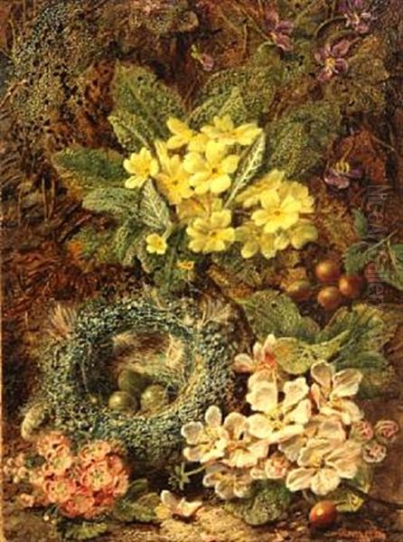 A Still Life With A Bird's Nest And Wildflowers On A Mossy Bank (+ A Still Life With A Bird's Nest, Pansies And Other Wildflowers On A Mossy Bank; Pair) - view 1