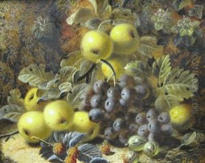 A Still Life Og Apples, Grapes, And Gooseberries On A Bank