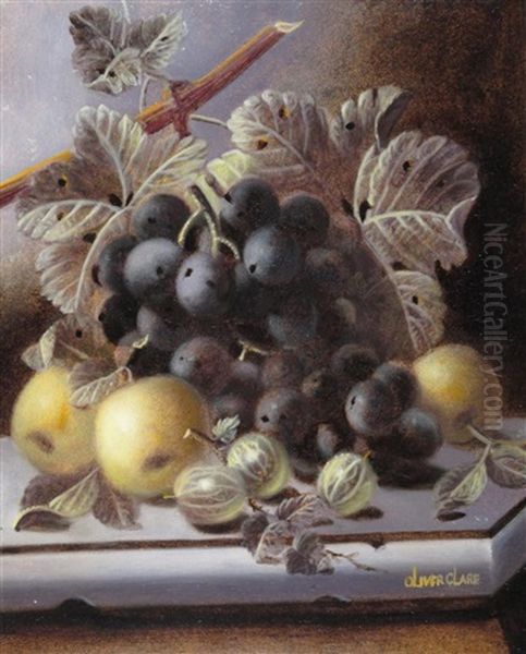 Still Life Of Grapes And Apples On A Ledge - view 1