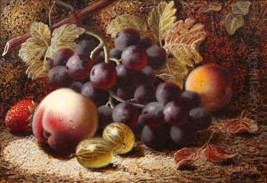 Still Life Of Grapes, Gooseberries, A Peach And A Strawberry On A Mossy Bank (+ Another; Pair)