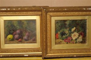 Still Life Of Fruit (+ Still Life Of A Bird's Nest With Eggs; Pair) by Oliver Clare