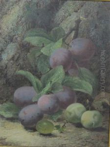 A Still Life Of Plums On A Bank A Still Life Of Plums On A Bank