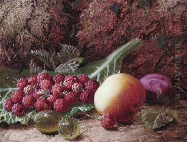 Still Life Of Peaches, Raspberries, Plums And Gooseberries (+ Another; Pair) - view 1