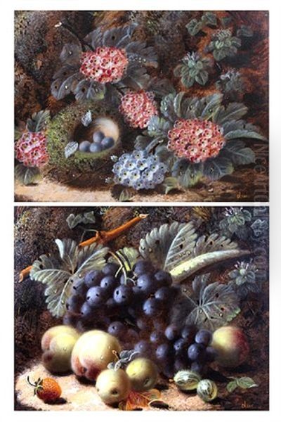 Still Life Of Flowers And A Birds Nest With Eggs (+ A Still Life Of Fruit; Pair) - view 1