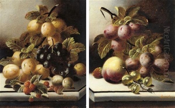 Greengages, Grapes And Rasperries (+ Plums, Gooseberries And A Peach; Pair) - view 1