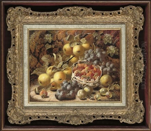 Greengages, Grapes, Strawberries And Gooseberries On A Mossy Bank - view 1