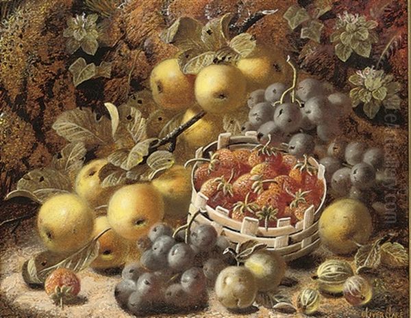 Greengages, Grapes, Strawberries And Gooseberries On A Mossy Bank - view 1