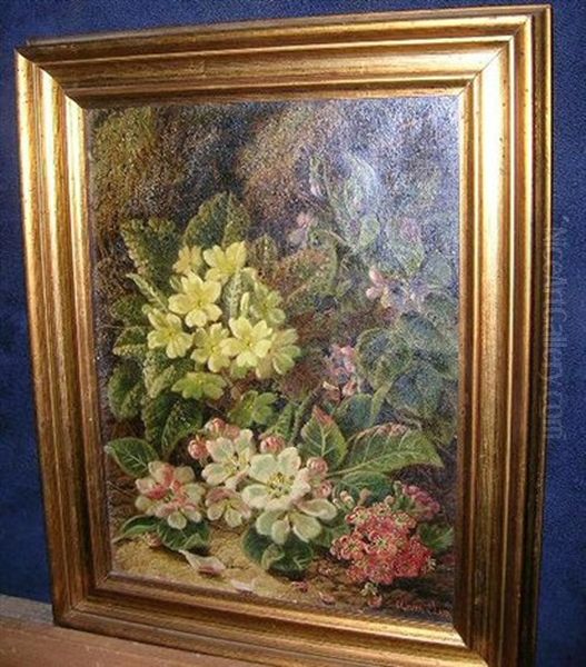 Still Life Of Primroses And Apple Blossom On A Mossy Bank - view 1