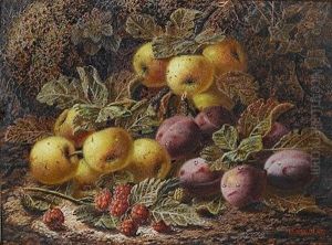 Still Live Of Fruit On A Mossy Bank (+ Still Life Of Fruit On A Ledge; Pair) by Oliver Clare