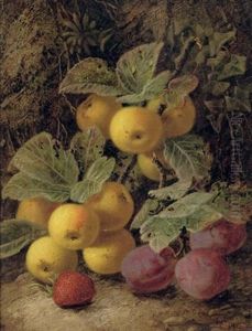 Plums And A Strawberry (+ Grapes, Green Plums And Strawberries; Pair) by Oliver Clare