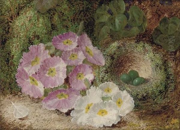 A Bird's Nest And Eggs With Flowers On A Mossy Bank (+ Grapes, Plums And Raspberries On A Mossy Bank; Pair) - view 1