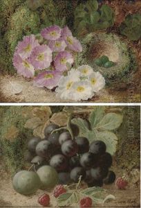 Grapes, Plums And Raspberries On A Mossy Bank (+ A Bird's Nest And Eggs With Flowers On A Mossy Bank; Pair)