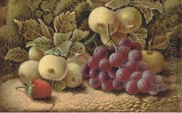 Apples, Grapes And A Strawberry On A Mossy Bank - view 1