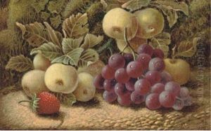 Apples, Grapes And A Strawberry On A Mossy Bank by Oliver Clare