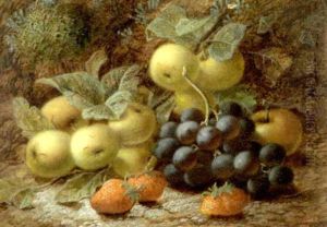 A Still Life Of Apples, Red Grapes And Strawberries On A Mossy Bank