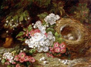 Apple Blossom, Elderberries And A Bird's Nest With Eggs, On A Mossy Bank Apple Blossom, Elderberries And A Bird's Nest With Eggs, On A Mossy Bank
