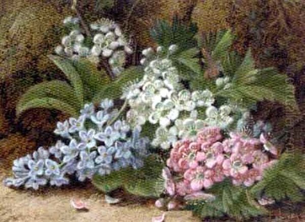 Still Life Of Apple Blossom And Lilac On A Mossy Bank - view 1