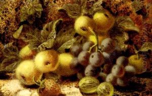 Plums And Peaches On A Mossy Bank by Oliver Clare