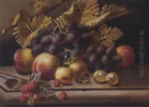 Grapes, Peaches, Gooseberries, Crab Apples, Raspberries, On A Stone Ledge Grapes, Peaches, Gooseberries, Crab Apples, Raspberries, On A Stone Ledge