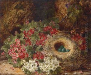 A Still Life With Robin's Eggs In A Nest And Flowers A Still Life With Robin's Eggs In A Nest And Flowers