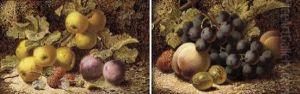 Grapes, Pears, Gooseberries And A Strawberry, On A Mossy Bank