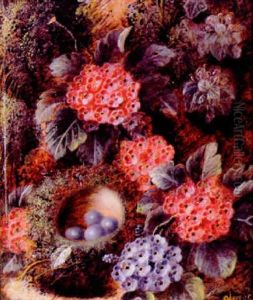 Still Life Of Primulas And A Bird's Nest On A Mossy Bank by Oliver Clare