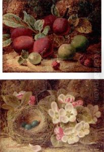 Apple Blossom And A Bird's Nest With Eggs, On A Mossy Bank