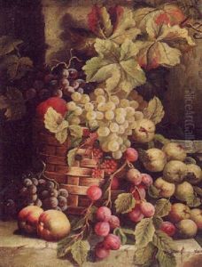Still Life Of Fruit In A Basket by Oliver Clare