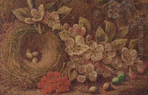 Apple Blossom And A Bird's Nest With Eggs, On A Mossy Bank Apple Blossom And A Bird's Nest With Eggs, On A Mossy Bank