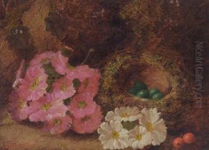 Primulas, Berries, A Bird's Nest With Eggs On A Mossy Bank
