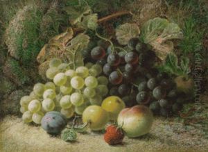 Grapes, Apples, A Plum, A Peach And A Stawberry On A Mossy Bank Grapes, Apples, A Plum, A Peach And A Stawberry On A Mossy Bank