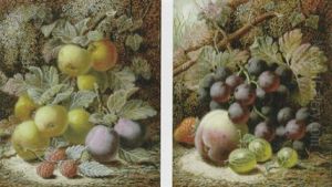 Apples, Plums And Rasperries On A Mossy Bank