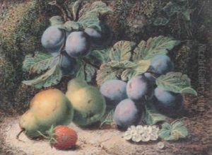 Plums, Pears, Whitecurrants, And A Strawberry, On A Mossy Bank Plums, Pears, Whitecurrants, And A Strawberry, On A Mossy Bank
