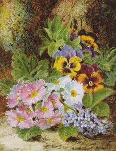 Still Life Of Flowers With Pansies And Lilacs by Oliver Clare