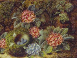Primulas And A Bird's Nest With Eggs On A Mossy Bank