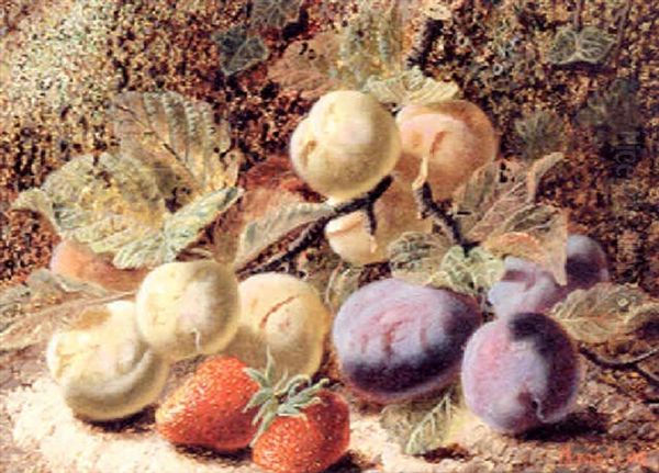 Strawberries, Plums, And Greengages On A Mossy Bank - view 1