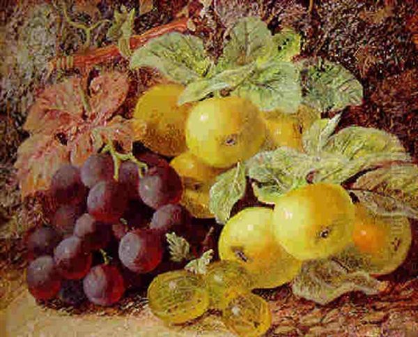 Grapes, Gooseberries And Apples On A Mossy Bank - view 1