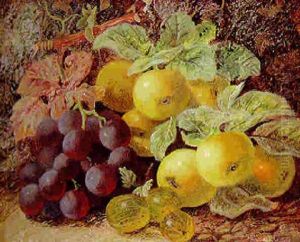 Grapes, Gooseberries And Apples On A Mossy Bank by Oliver Clare