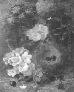 Bird's Nest And Flowers On A Mossy Ground by Oliver Clare