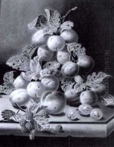 Still Life With Plums, Gooseberries And Raspberries by Oliver Clare