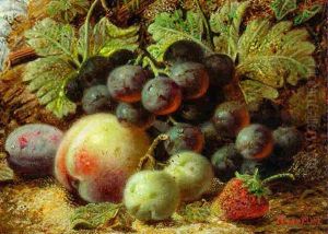 Grapes, Greengages, A Plum And A Strawberry On A Mossy Bank