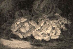 A Still Life With Primroses On A Mossy Bank by Oliver Clare