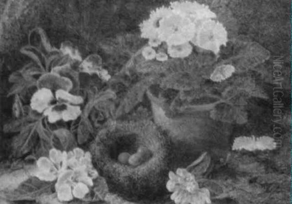 Still Life Of Pansies And A Bird's Nest With Eggs - view 1
