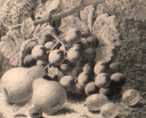 Still Life Of Grapes, Pears, Gooseberries And A Raspberry