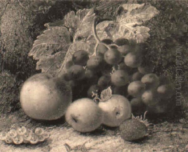 Apples, Whiteberries, Grapes, A Peach And A Strawberry On A Bank - view 1