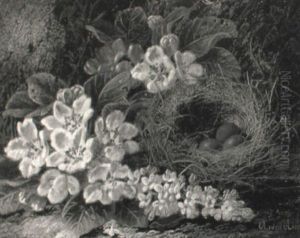 Grapes, Plums, An Apple And A Strawberry On A Bank by Oliver Clare