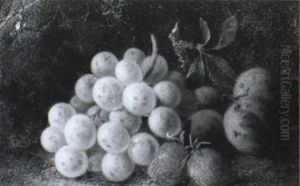 Still Life Of Grapes, Strawberries And Plums by Oliver Clare